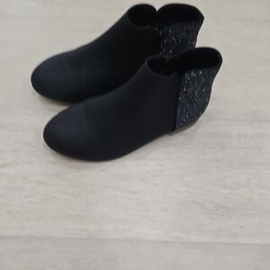 Black Glitter-Trim Ankle Boots Girls Size 3